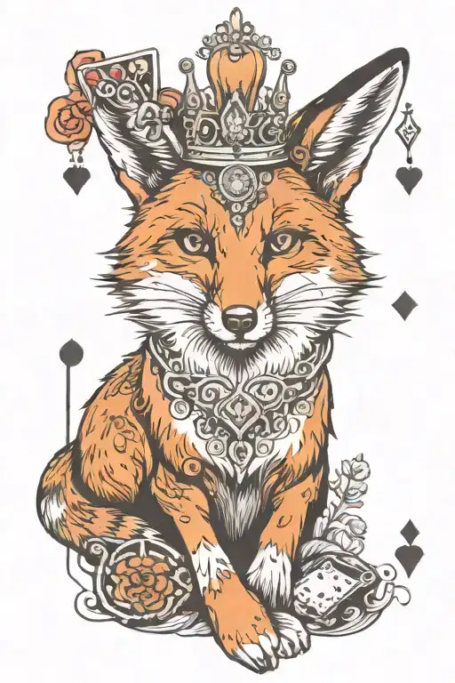 A Fox Wearing A Crown Holding Playing Cards Surrounded
