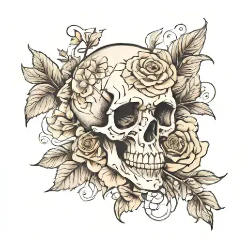 Skull And Roses Mayflowers Hibiscus