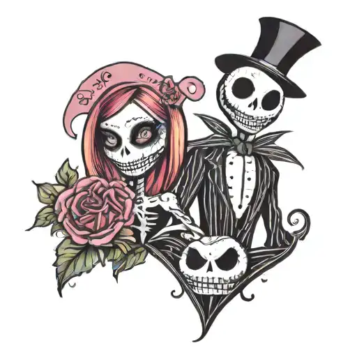 Black And Pink Jack Skellington And Sally Couples