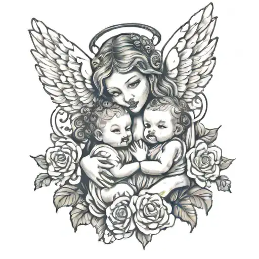 Two Angel Babies That Past And Their Mother Holding Them