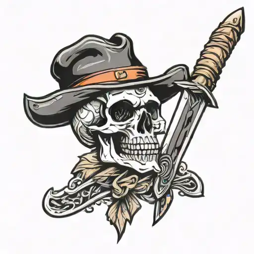Willy G Skull With Crossed Bowie Knife And Tomahawk