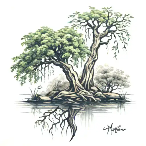 Willow Tree By The Paco River With Lilys