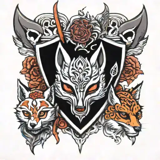 Neo Traditional Dagger And Kitsune Mask Surrounded