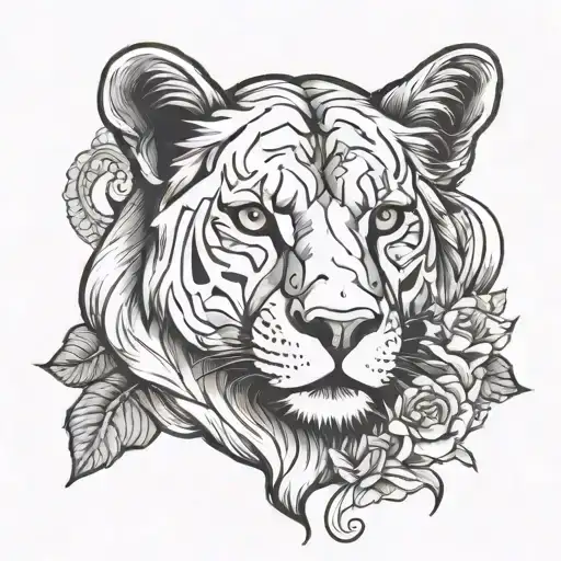 Half Moon Half Lioness Face Surrounded