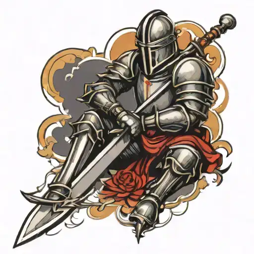 Knight On One Knee With A Sword
