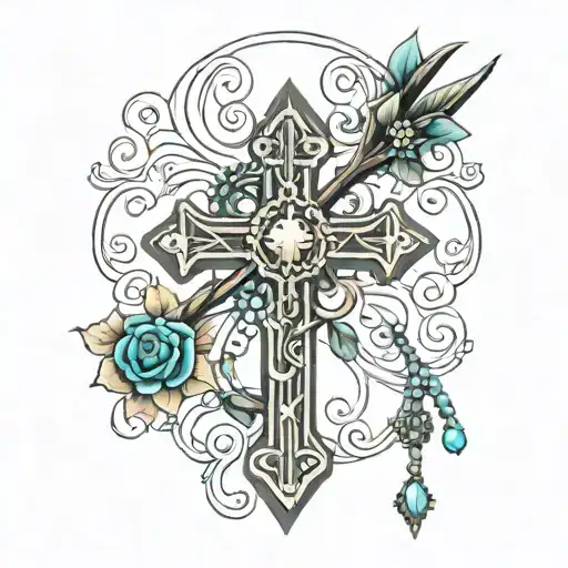 Upside Down Cross With Rosary Hanging