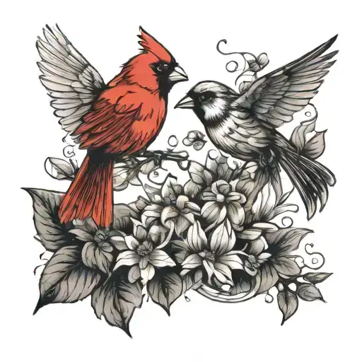 Cardinal Bird And Bee Flying