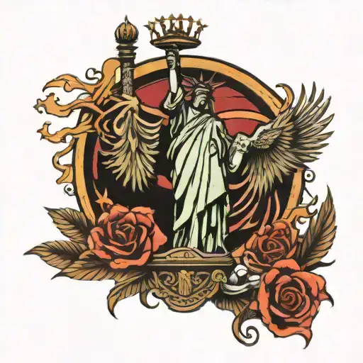 Statue Of Liberty And American Eagle