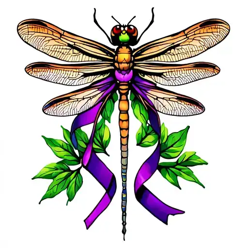 Dragonfly With Purple Ribbon Symbolizing Transformation