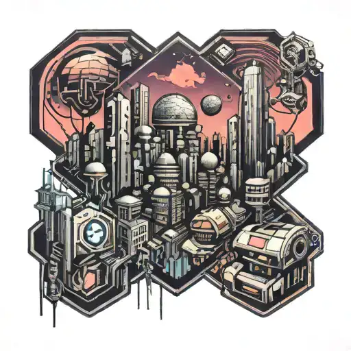 Hexagon Futuristic Cyberpunk Cityscape