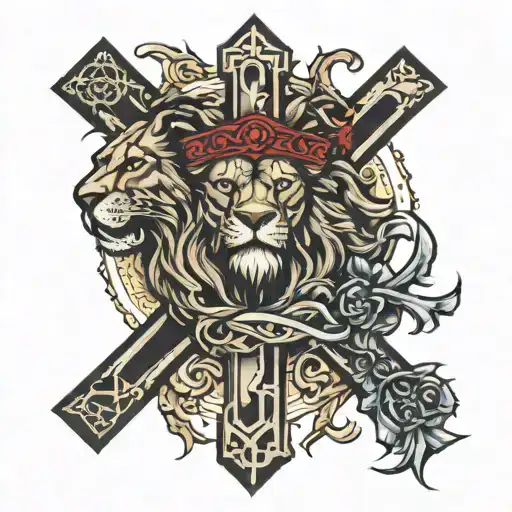 Lion Guarding The Cross