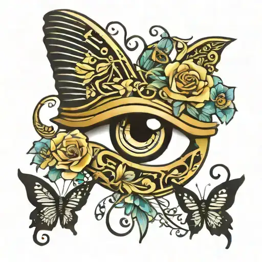 Egyptian Eye Of Horus With Flowers And Butterflies