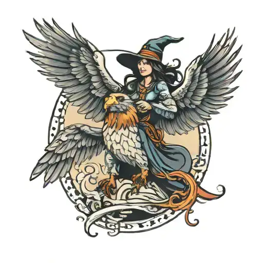 A Witch Flying On Eagle
