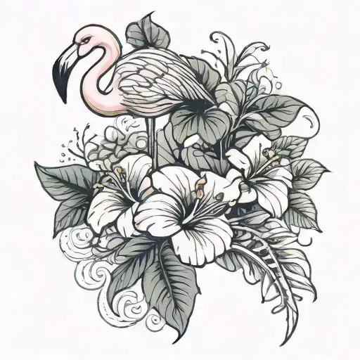 Flamingo And Hibiscus Flowers
