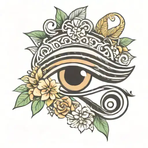 Egyptian Eye Of Horus With Flowers