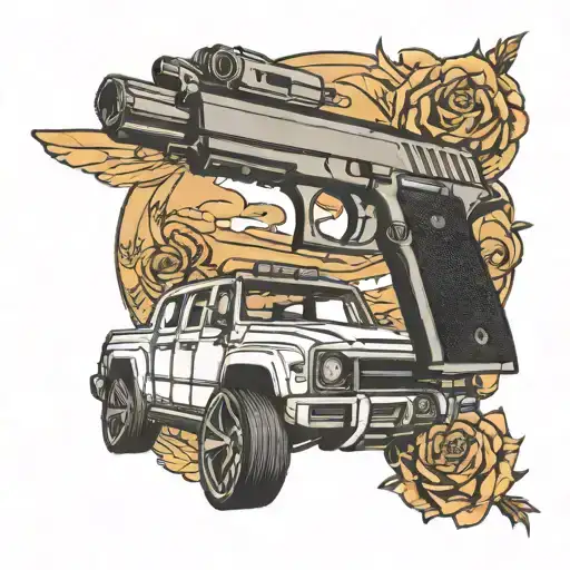 Glock And Car Outline