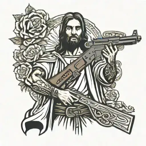 Gangsta Jesus Christ Holding A Kalashnikov
