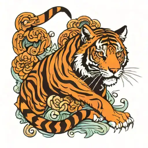 Tiger In A Black Panther In The Same Arrangement As The Pisces Symbol