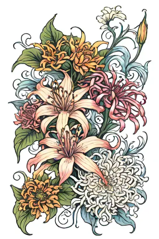 Spider Lily And Chrysanthemum