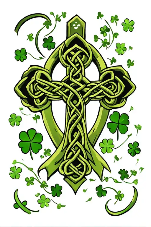 Clovers Surrounded Around A Celtic Cross