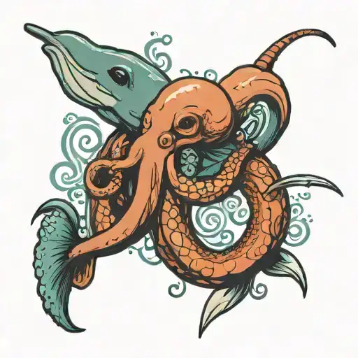 Octopus Fighting Narwhal