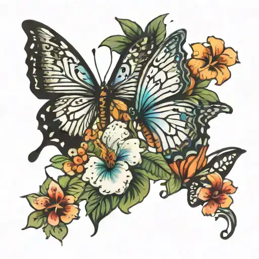 3 Big Butterfly's With Hawaiian Flower Bouquet