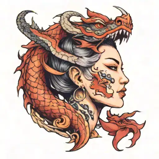 Woman Wearing A Dragon Head