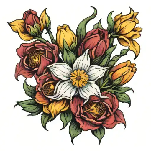 Daffodil Daisy Larkspur Poppy Bouquet Tied