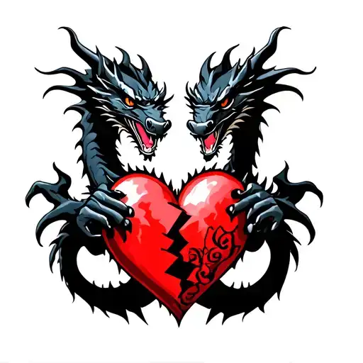 Black Dragon Holding A Broken Heart