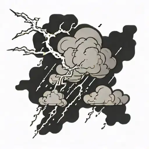 Storm Cloud With Lightning Bolt And Rain Falling