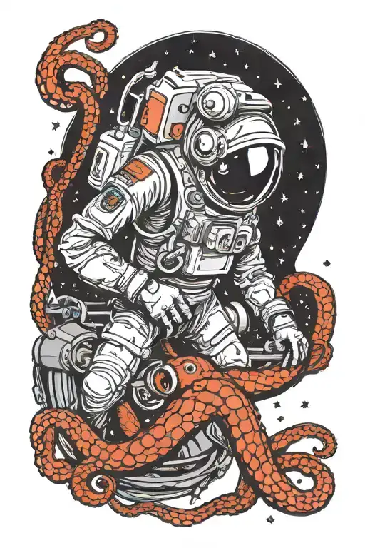 Astronaut Pulling An Anchor With An Octopus