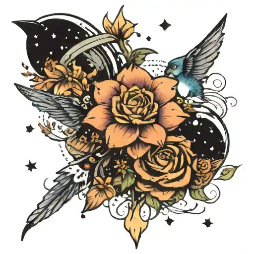 Space And Flowers Intertwined