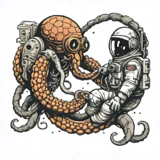 Astronaut Pulling An Anchor With An Octopus Wrapped