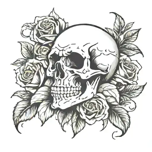 Skull And Roses Intertwined