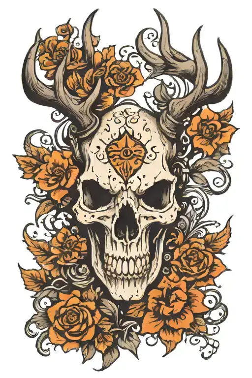 Deer Skull With Horns And Spades