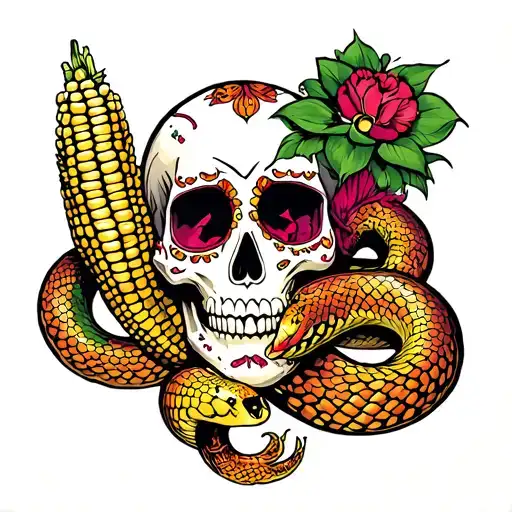 Day Of The Dead Skull With Corn Snake