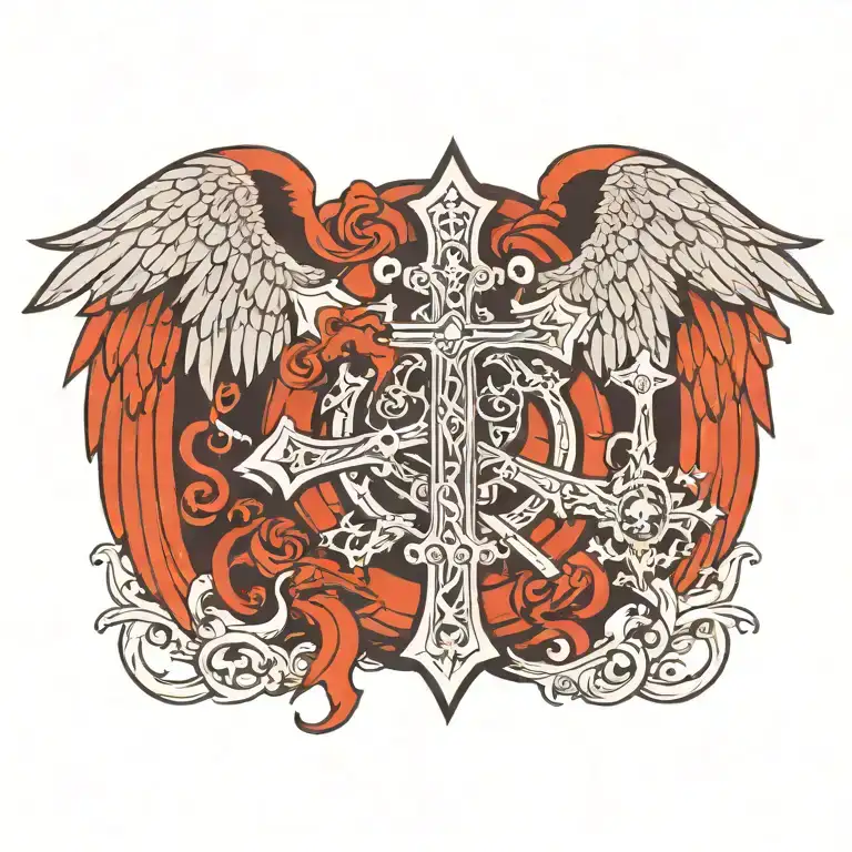 Cross In The Center Angels And Demons On Each Side