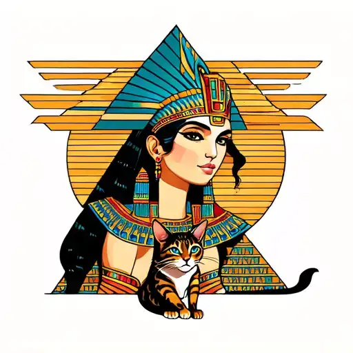 Woman With Egyptian Cat In The Pyramids Of Life