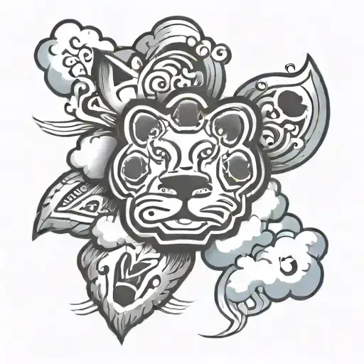 Cat Paw Print With Roman Numerals And Clouds