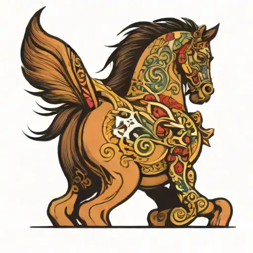 Horse Seen From The Side With The Piazza Del Campo In Siena Inside The Neck