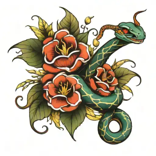 Snake And Flowers Intertwined