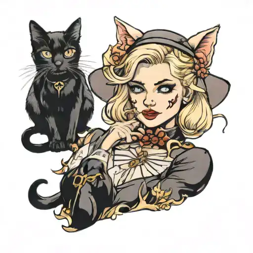 Black Cat Bites Blonde Woman