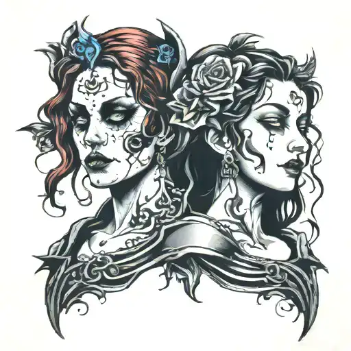 Gothic Portraits Of A Happy And Sad Statue