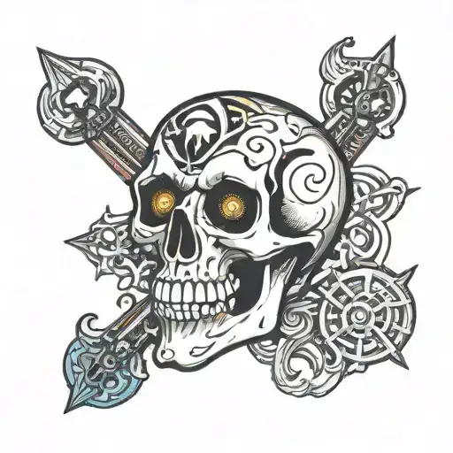 Skull With Third Eye And Lsd On Tongue Sticking Out Surrounded