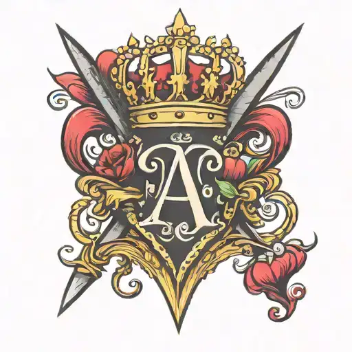 Letter A With Heart And Queen Crown