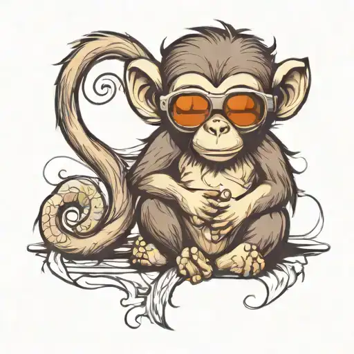 Baby Monkey With Sunglasses Sitting