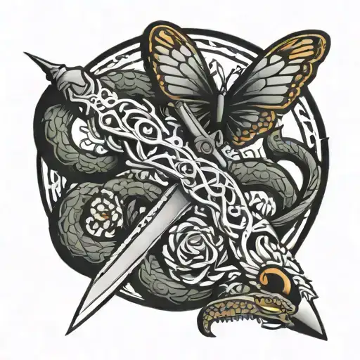 The Snake Wraps Itself Around The Butterfly Knife