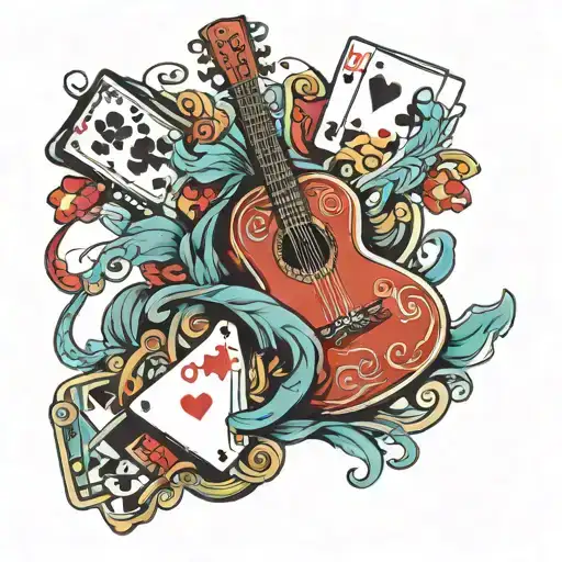 Poker Cards And Guitar