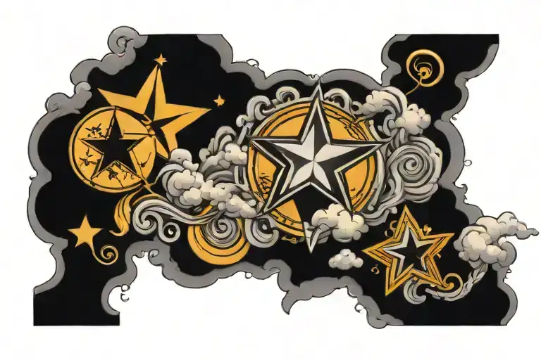 Black Stars With Clouds Surrounding