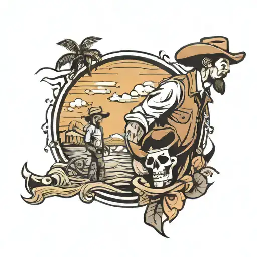 Cowboy And Son Beach Sunset